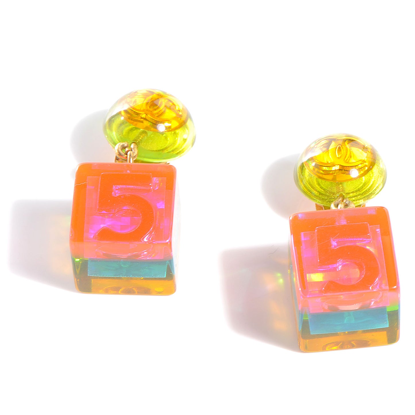 N°5 CC Resin Cube Clip On Earrings Multicolor