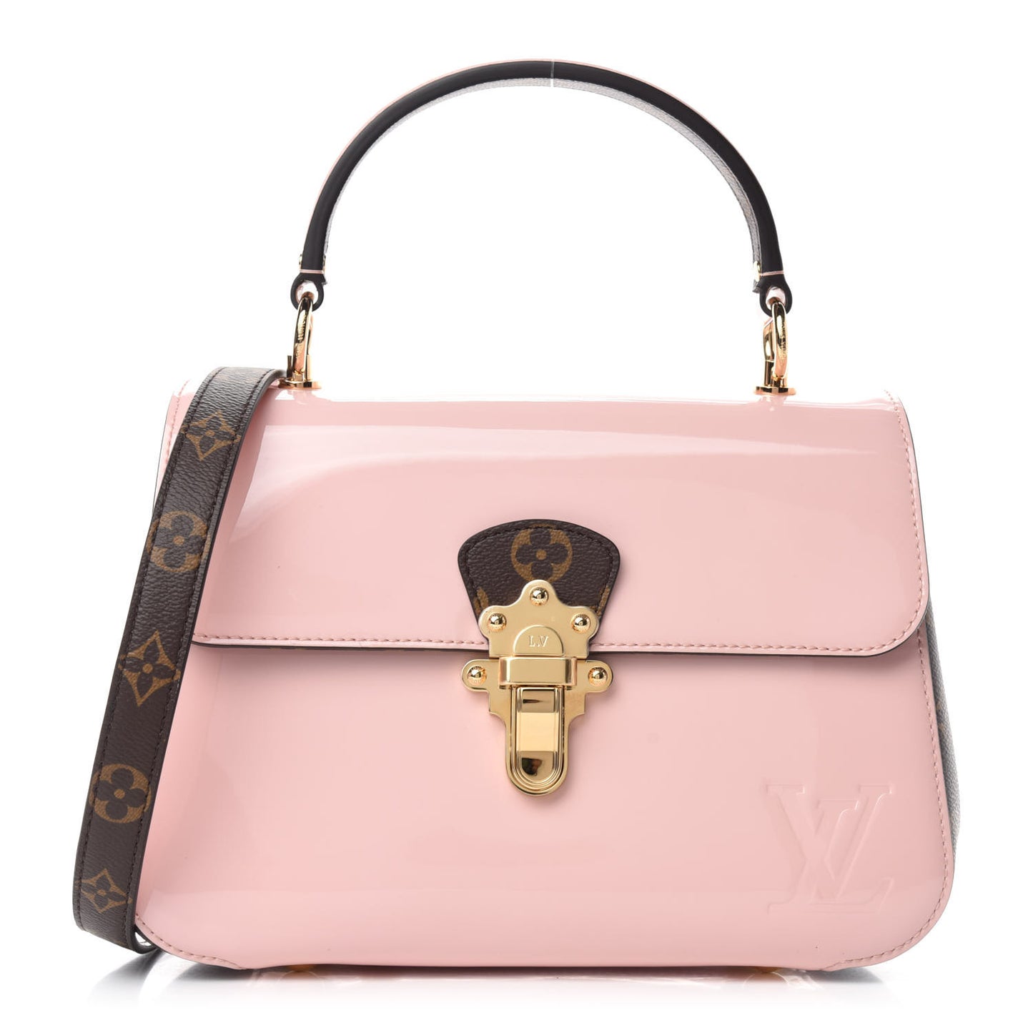 Patent Calfskin Monogram Cherrywood PM Rose Ballerine