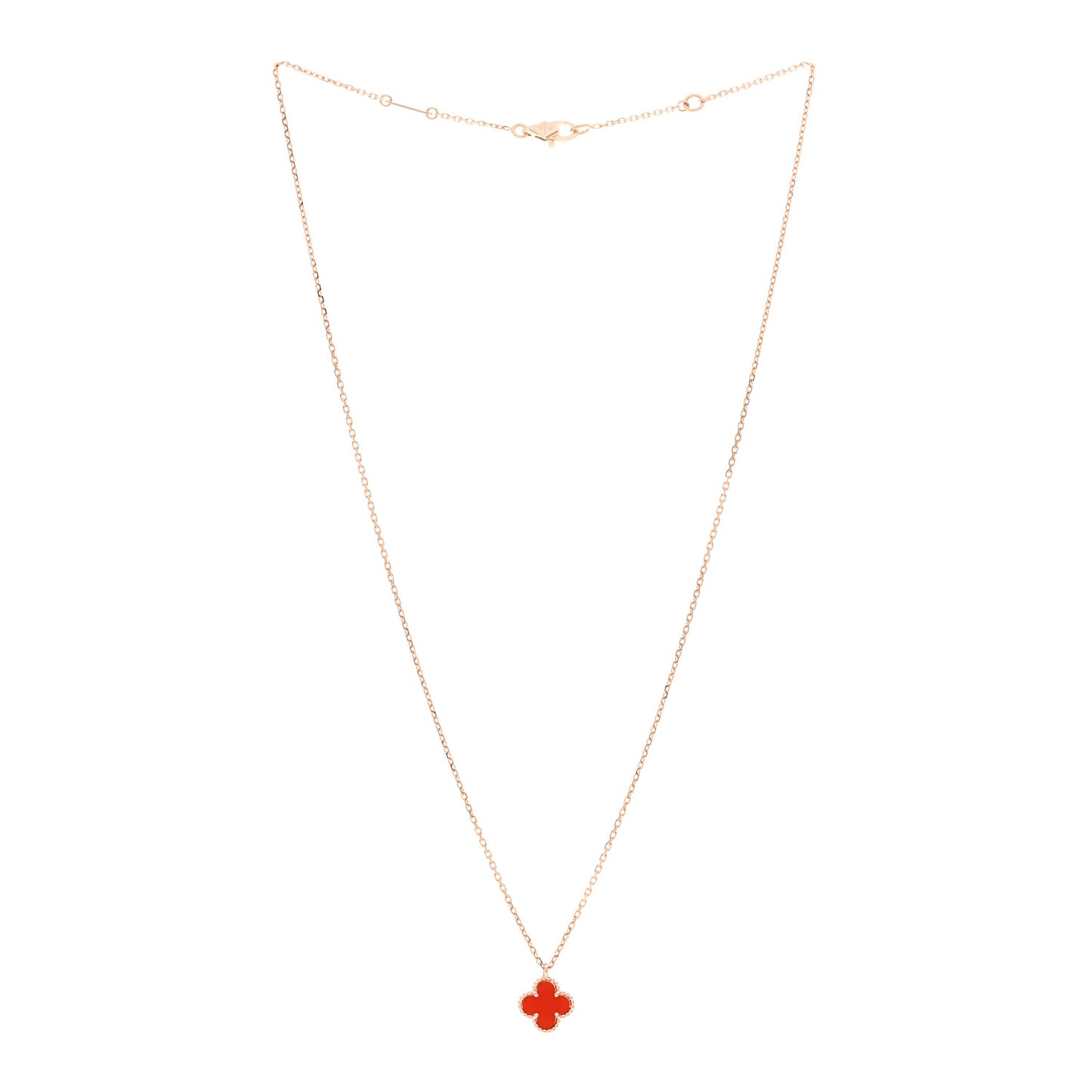 18K Rose Gold Carnelian Sweet Alhambra Pendant Necklace