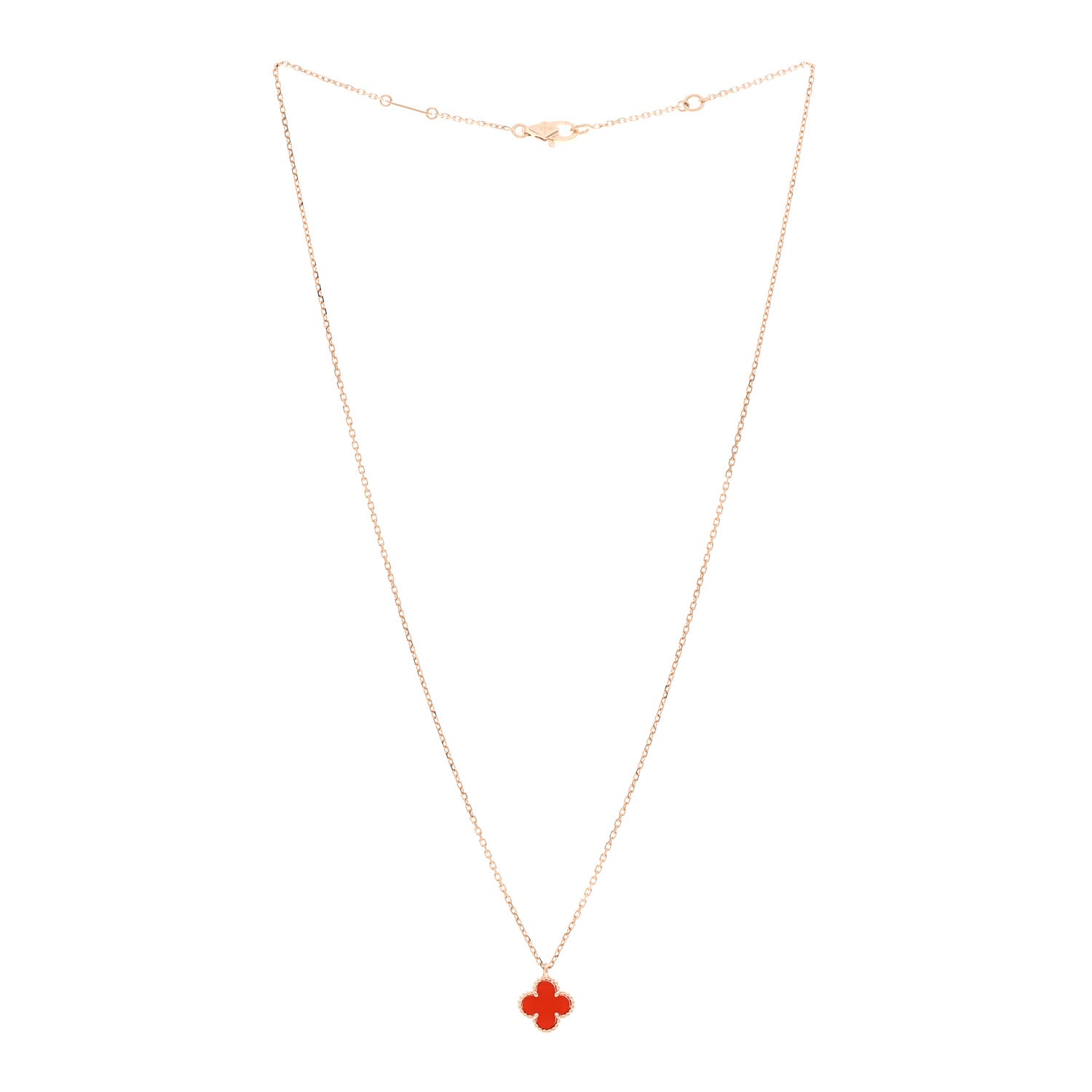 Van Cleef & Arpels 18K Rose Gold Carnelian Sweet Alhambra Pendant Necklace 3 of 6