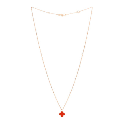 Van Cleef & Arpels 18K Rose Gold Carnelian Sweet Alhambra Pendant Necklace 3 of 6