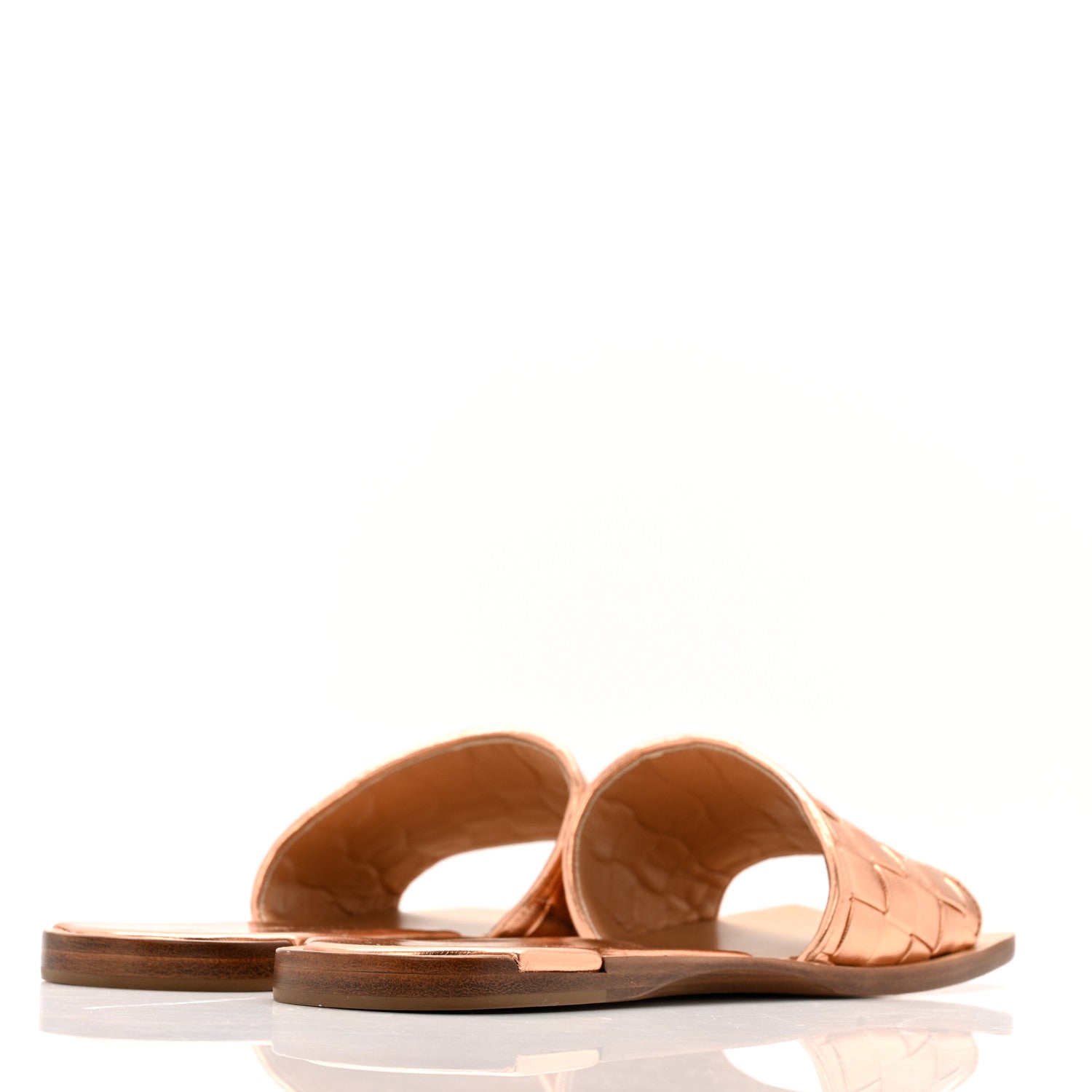 Bottega Veneta Laminated Nappa Intrecciato Squared Toe Flat Sandals 40 Gold Peach 5 of 10