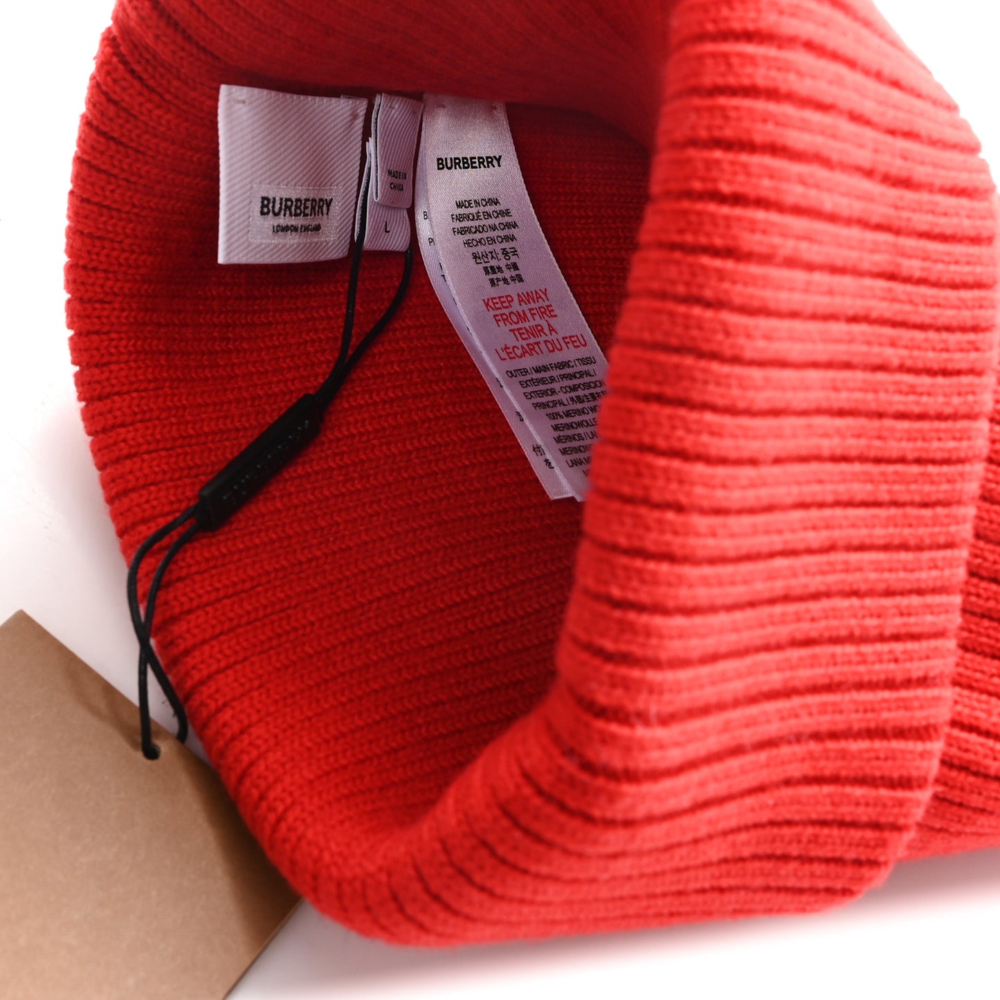 Wool Knit Logo Beanie Hat L Bright Red