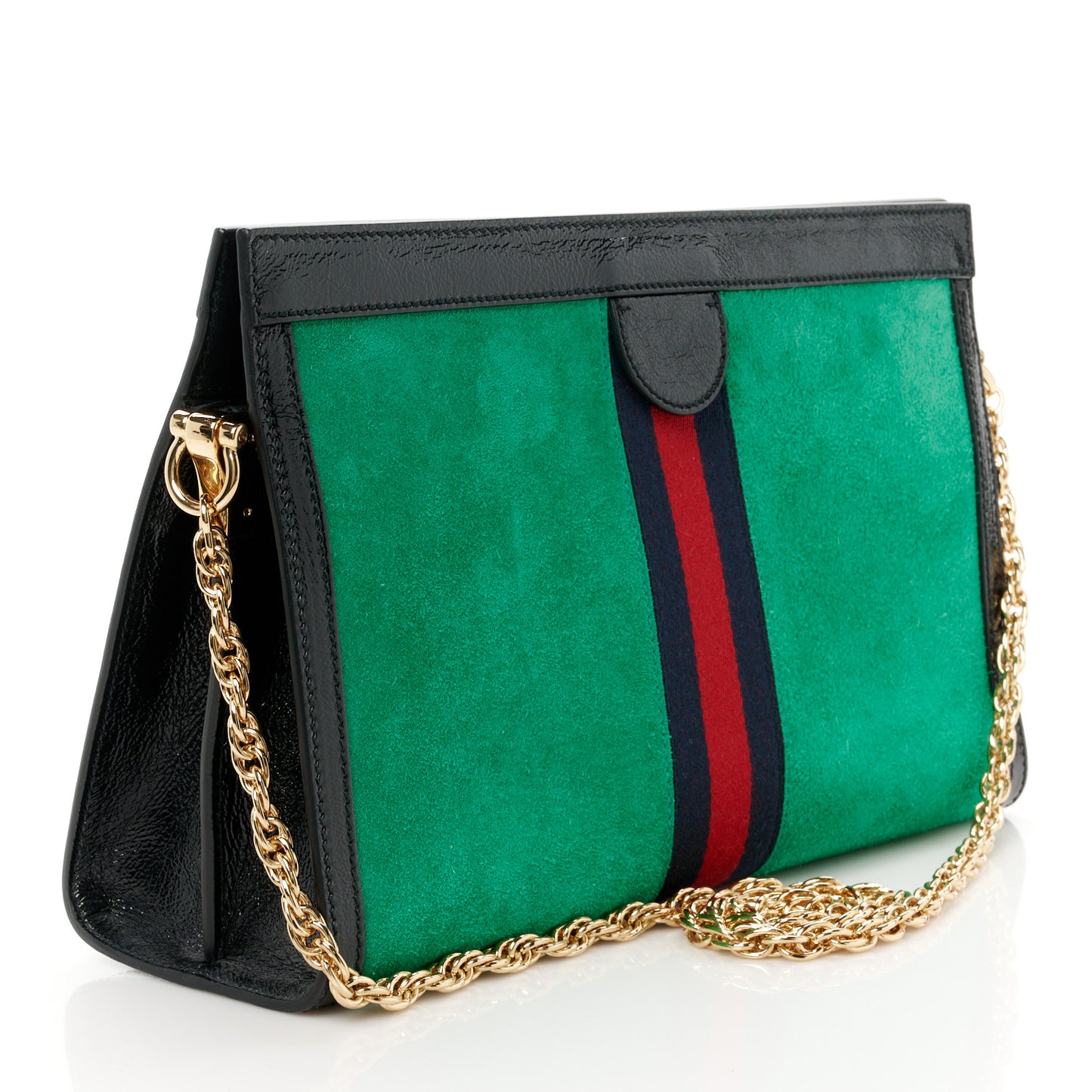 Suede Patent Web Medium Ophidia Chain Shoulder Bag New Shamarock Black