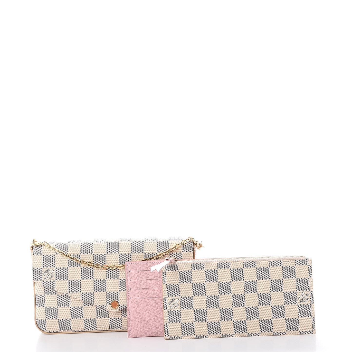 Damier Azur Pochette Felicie Chain Wallet Rose Ballerine