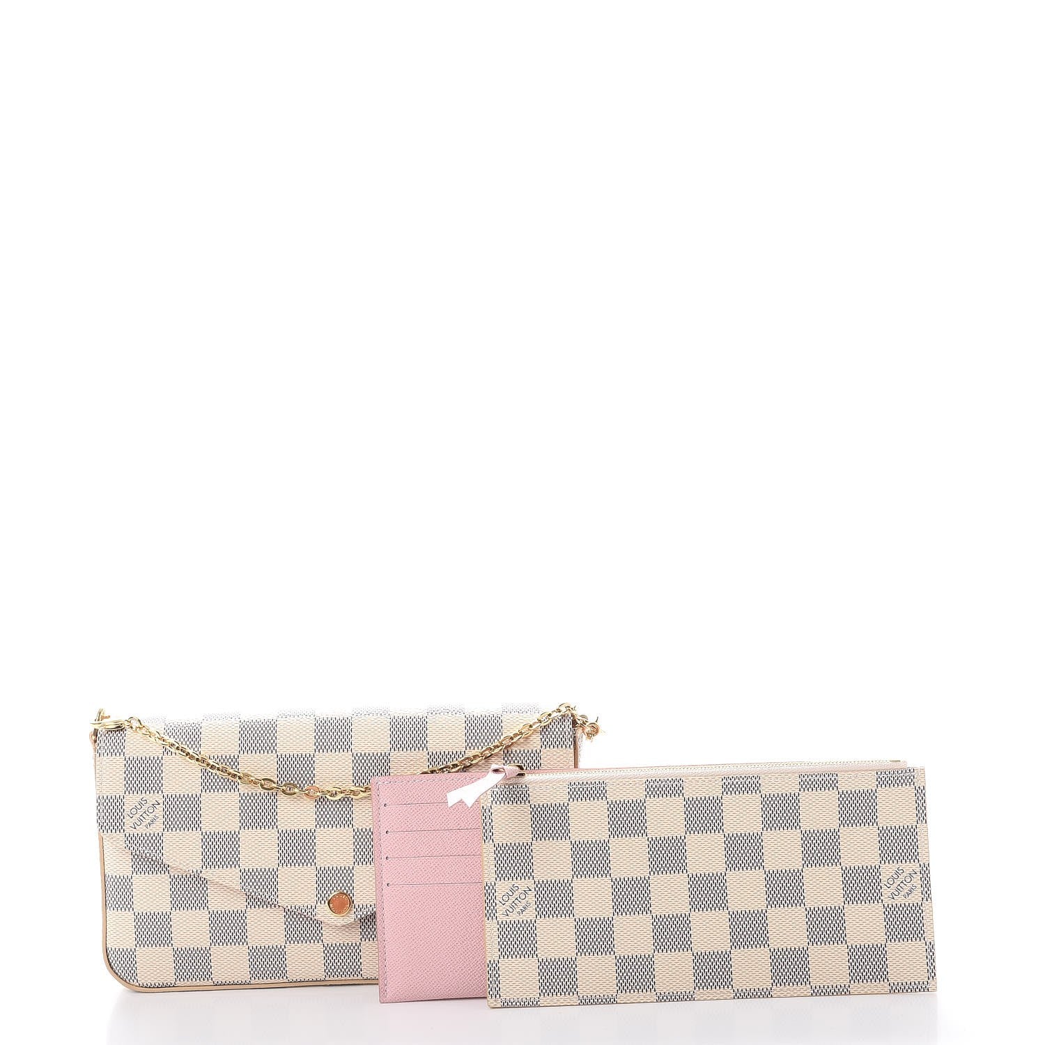Louis Vuitton Damier Azur Pochette Felicie Chain Wallet Rose Ballerine 3 of 12