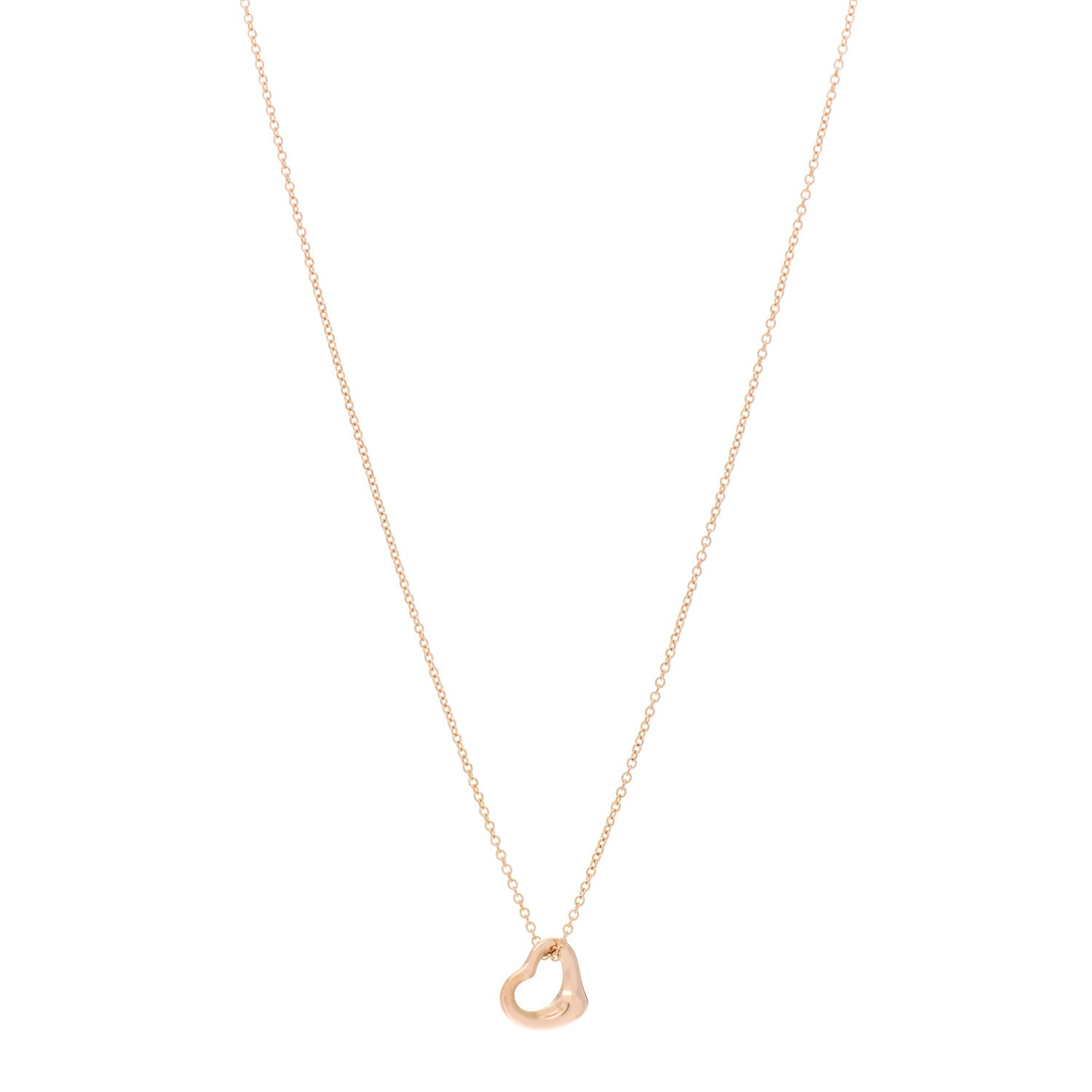 Tiffany 18K Rose Gold 11mm Elsa Peretti Open Heart Pendant Necklace 1 of 3