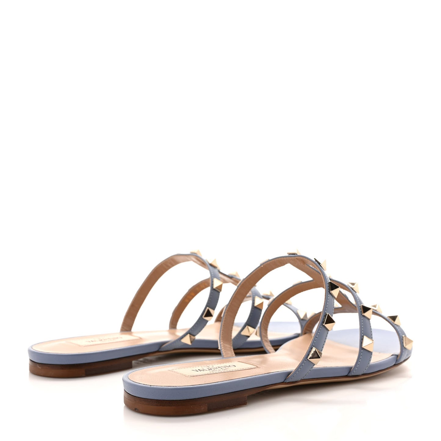 Nappa Rockstud Caged Flat Slide Sandals 38 Niagara