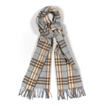 Burberry Cashmere House Check Striped Fringe Scarf Light Blue 1 of 3