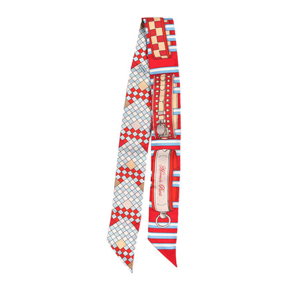 Hermes Silk Colliers De Chiens Remix Twilly Rouge Ciel Gris Perle 2 of 4