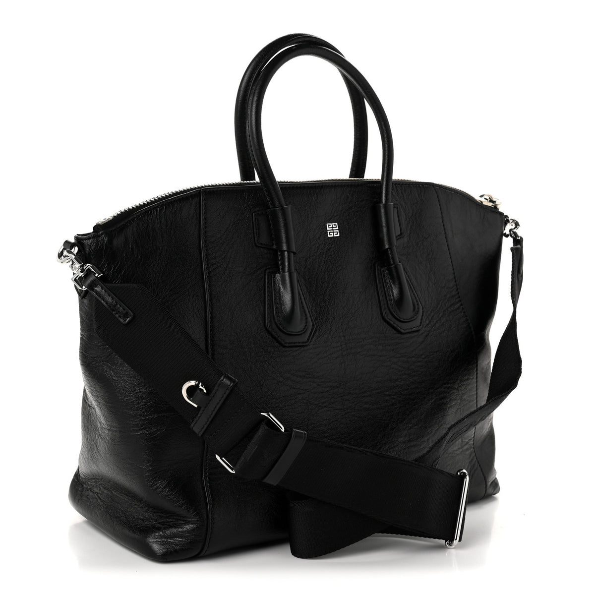 Wrinkled Lambskin Small Antigona Sport Top Handle Bag Black