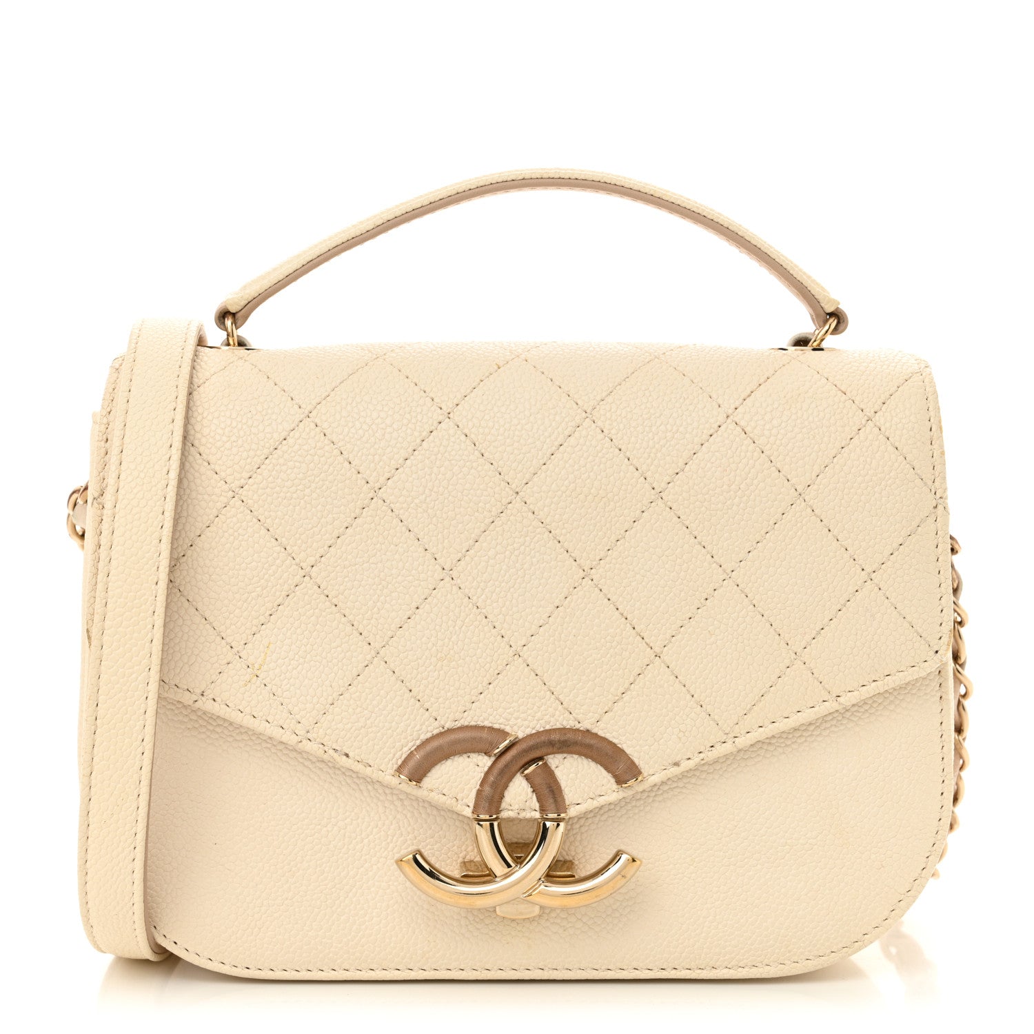 Chanel Grained Calfskin Quilted Small Cuba Top Handle Flap White 1 of 14