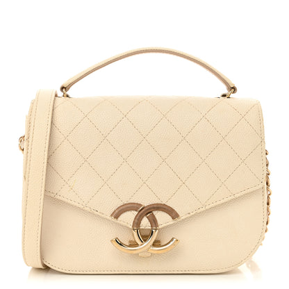 Chanel Grained Calfskin Quilted Small Cuba Top Handle Flap White 1 of 14
