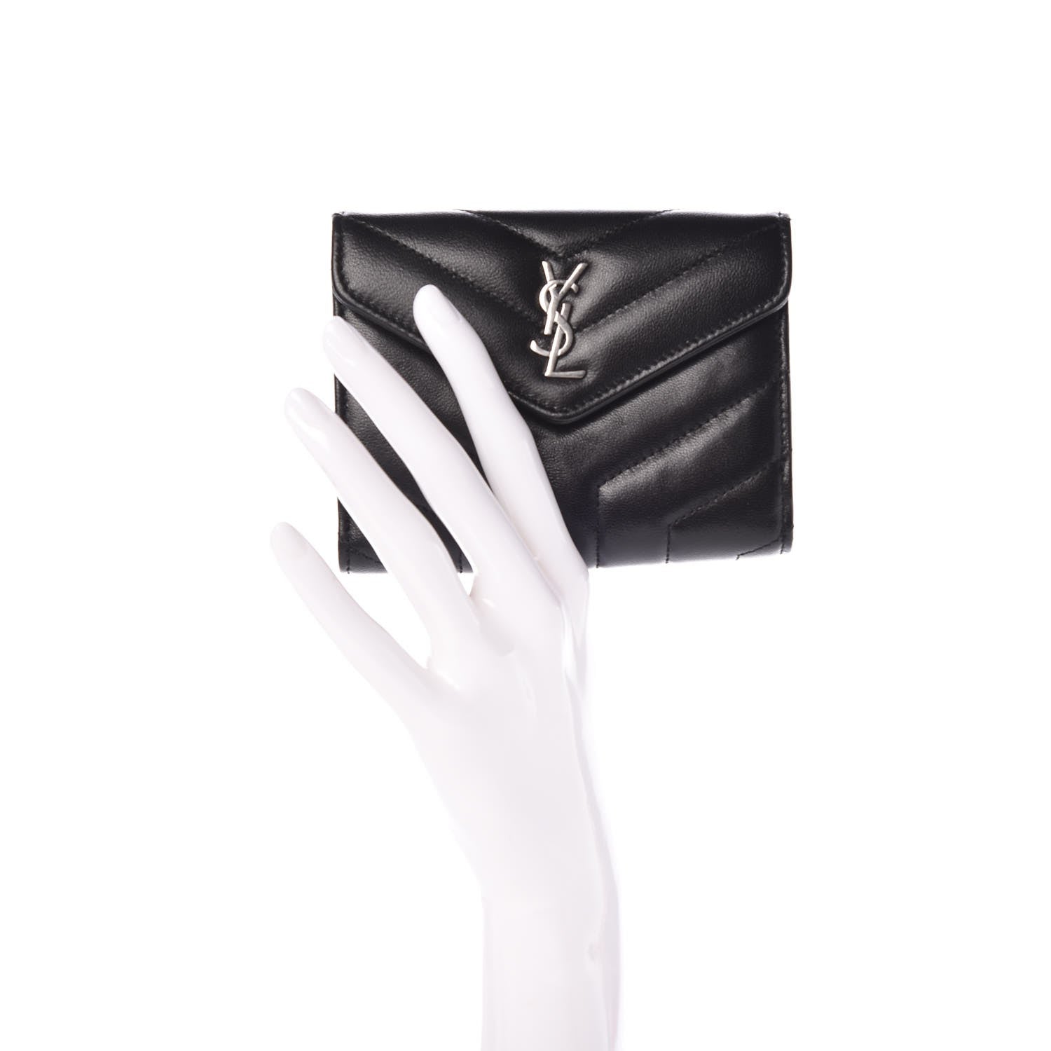 Saint Laurent Lambskin Y Quilted Monogram Compact Loulou Wallet Black 2 of 8
