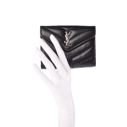 Saint Laurent Lambskin Y Quilted Monogram Compact Loulou Wallet Black 2 of 8