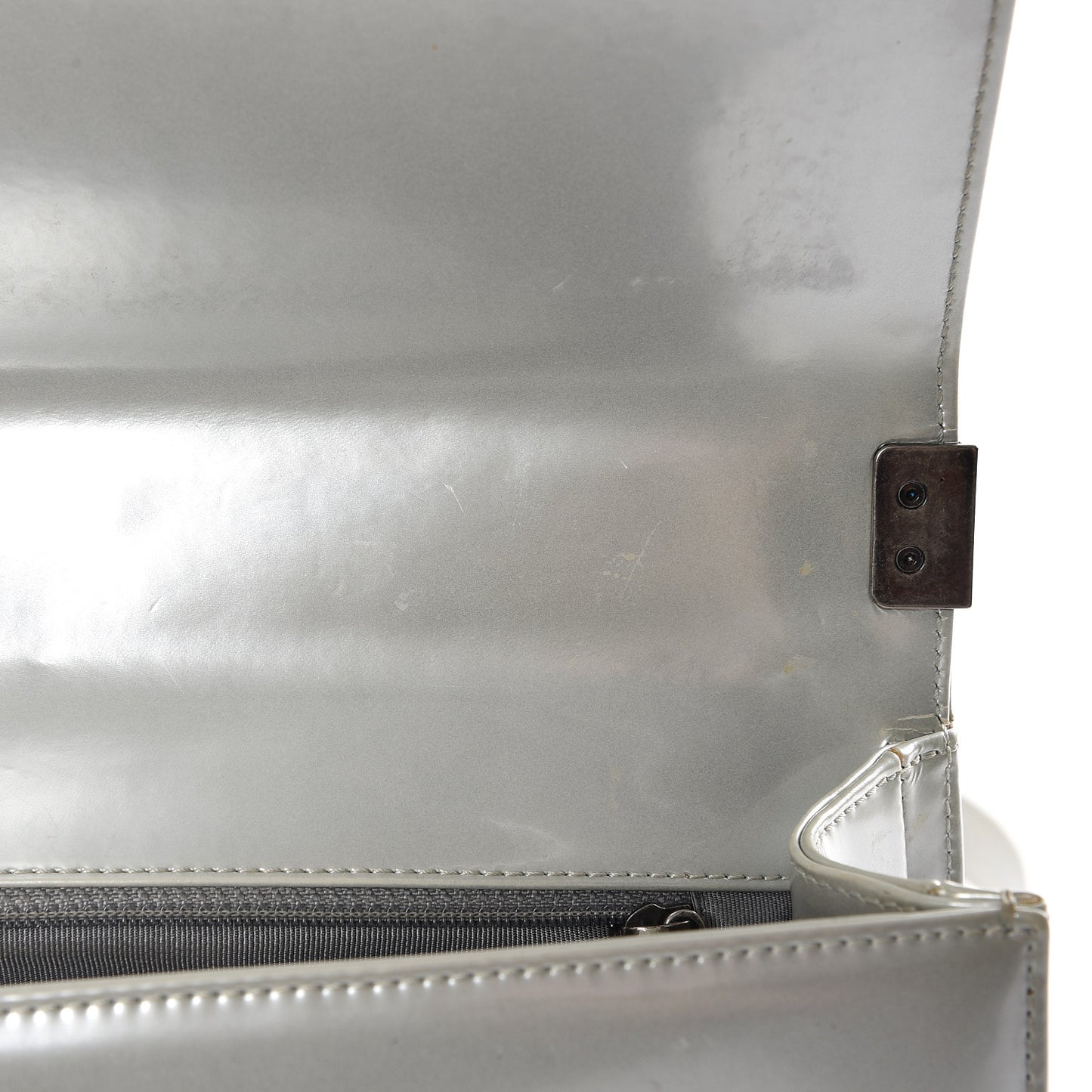 Iridescent Glazed Calfskin Medium Boy Flap Silver