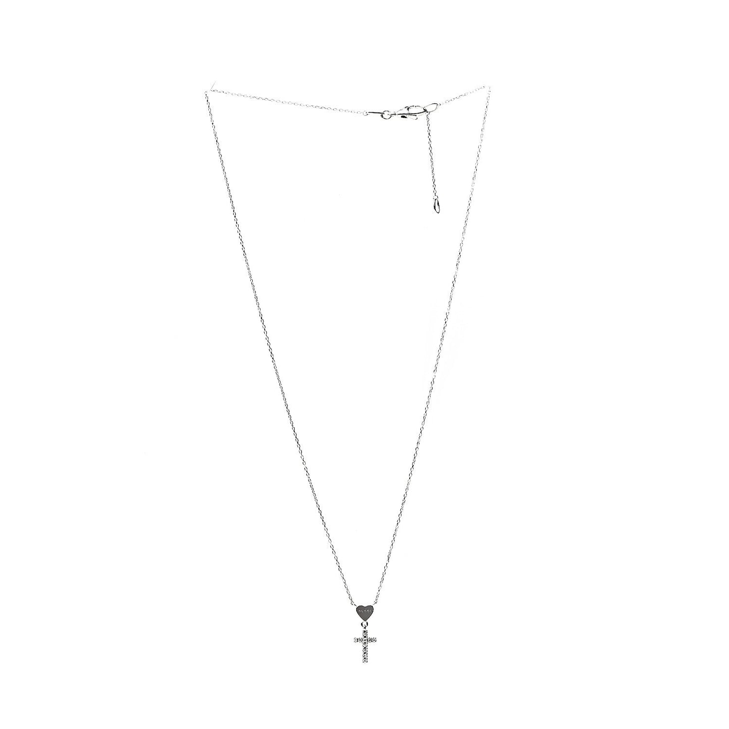 18K White Gold Diamond Heart Cross Pendant Necklace