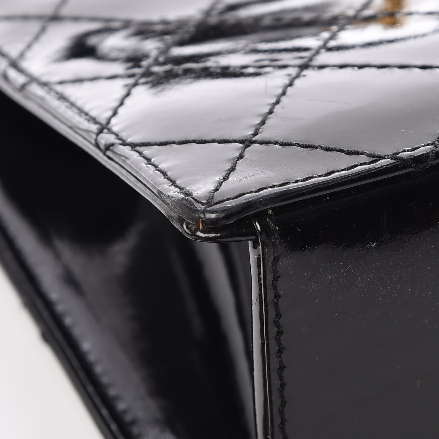 Patent Diamond Stitched Top Handle Bag Black