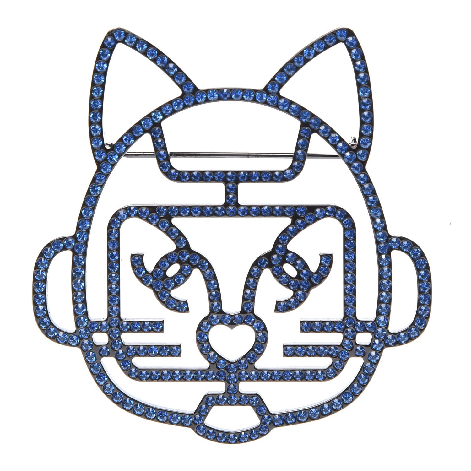 Chanel Strass Crystal Emoji Robot Cat Brooch Blue 1 of 2