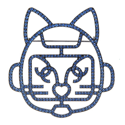 Chanel Strass Crystal Emoji Robot Cat Brooch Blue 1 of 2