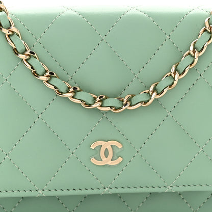Chanel Lambskin Quilted Mini Wallet On Chain WOC Light Green 8 of 11