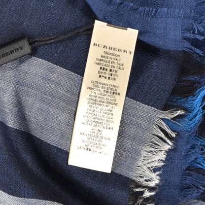 Burberry Wool Silk Gauze Ombre Giant Check Scarf Cadet Blue 4 of 4