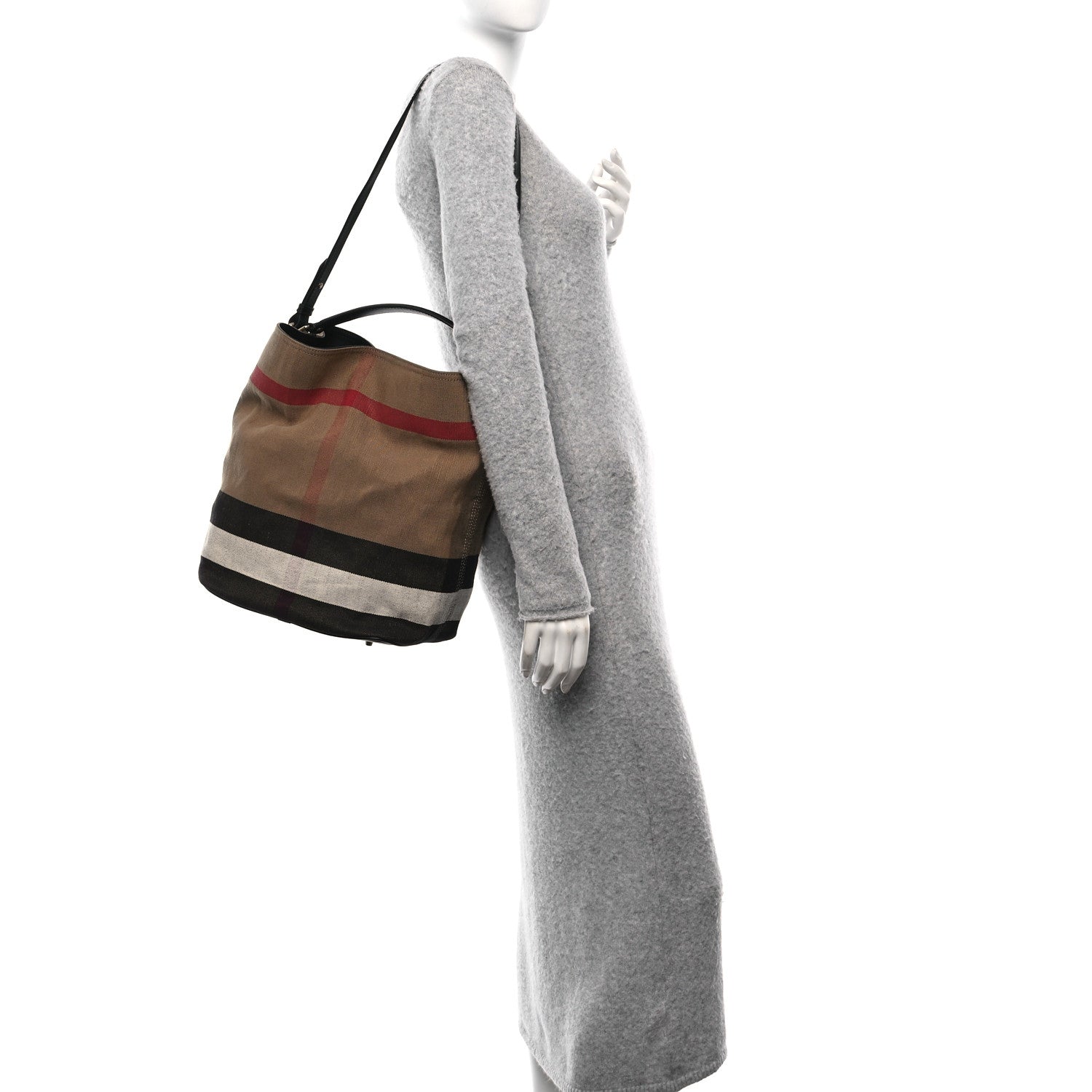 Burberry Canvas Mega Check Medium Ashby Hobo Black 2 of 11