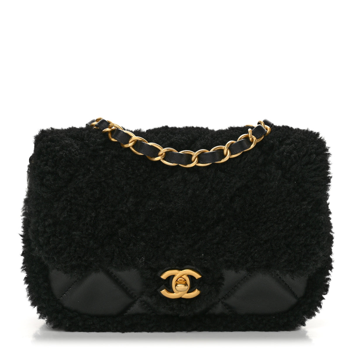 Shearling Lambskin Quilted Mini Furry Coco Flap Black