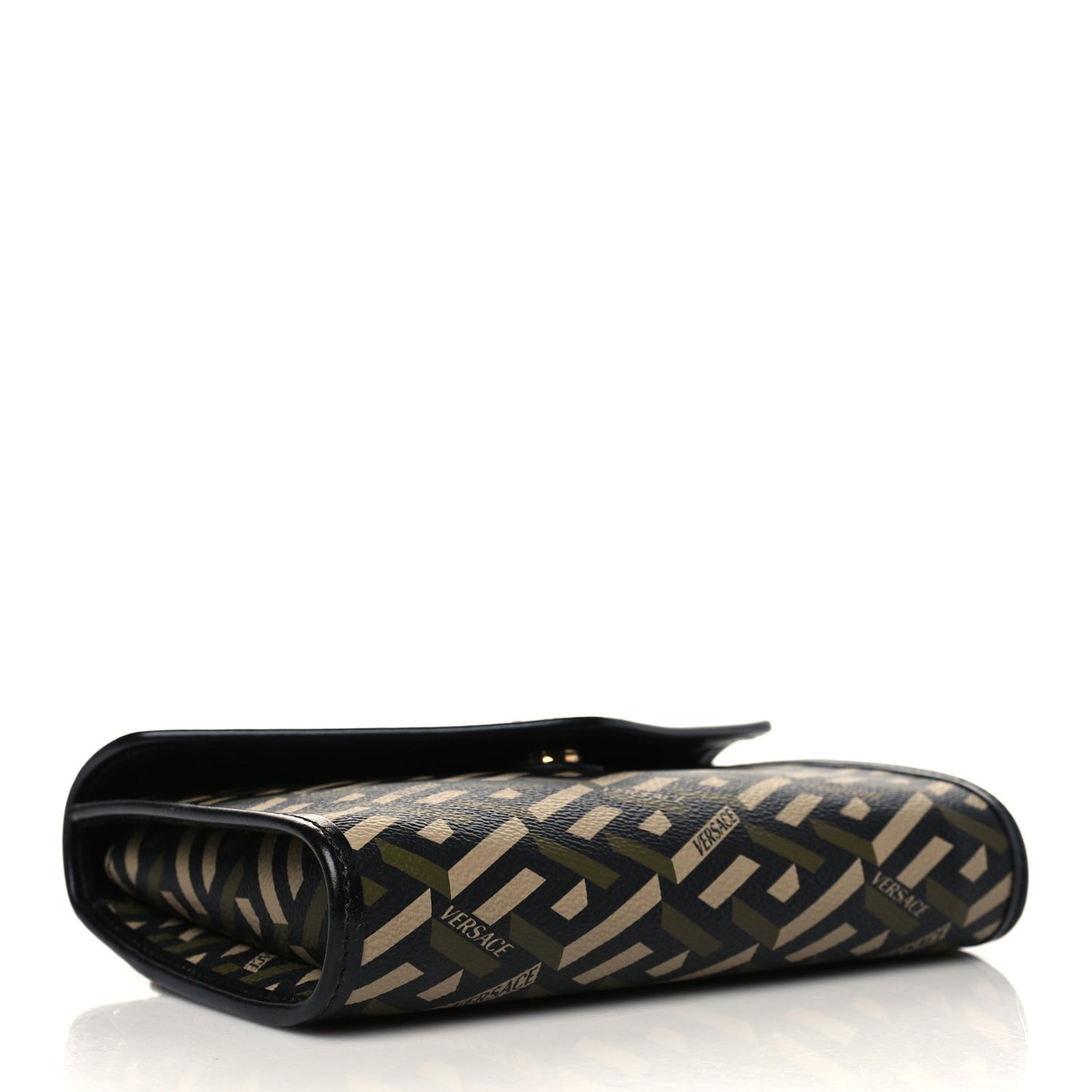 Coated Canvas La Greca Signature Wallet On Chain Black Khaki