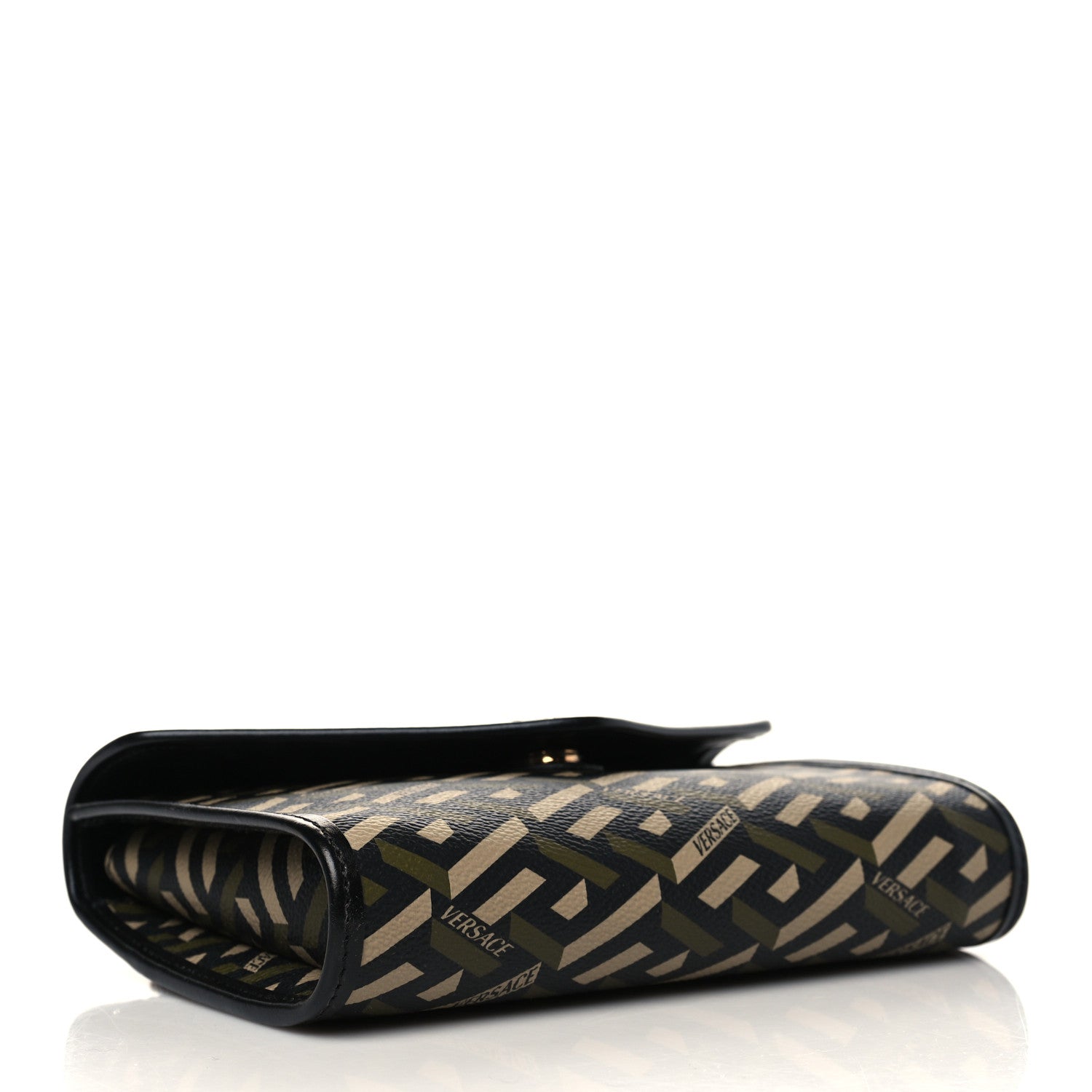 Versace Coated Canvas La Greca Signature Wallet On Chain Black Khaki 3 of 5