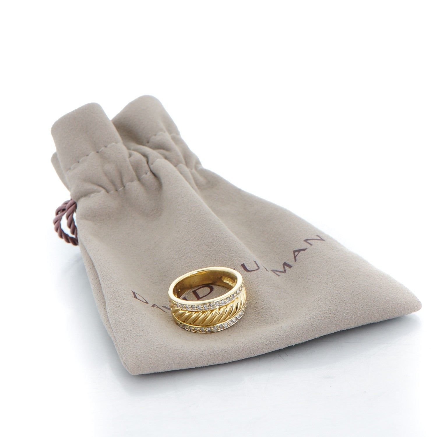 David Yurman 18K Yellow Gold Pave Diamond Cable Cigar Band Ring 6 5 of 5