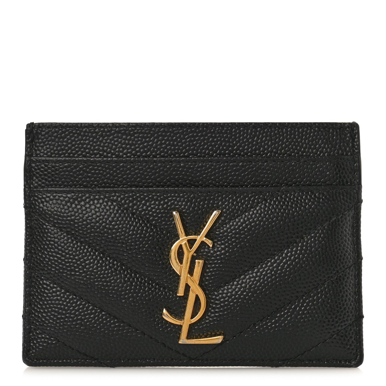 Saint Laurent Grain De Poudre Matelasse Chevron Monogram Credit Card Case Black 1 of 9