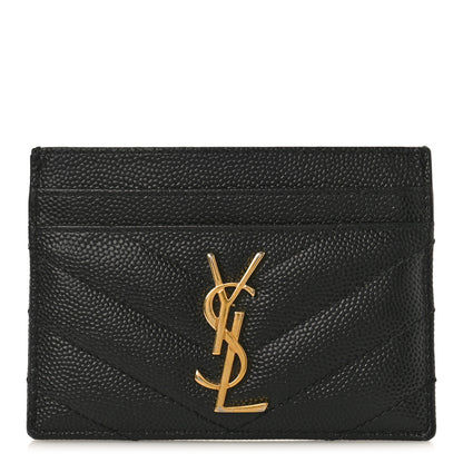 Saint Laurent Grain De Poudre Matelasse Chevron Monogram Credit Card Case Black 1 of 9
