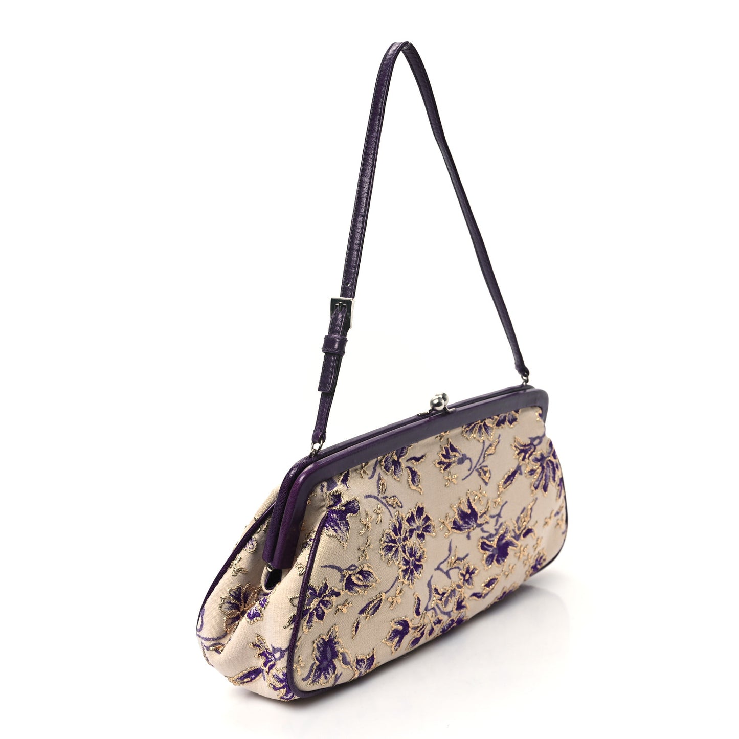 Canvas Embroidered Kisslock Shoulder Bag
