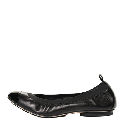 Chanel Lambskin Patent CC Elastic Cap Toe Ballerina Flats 35.5 Black 1 of 11