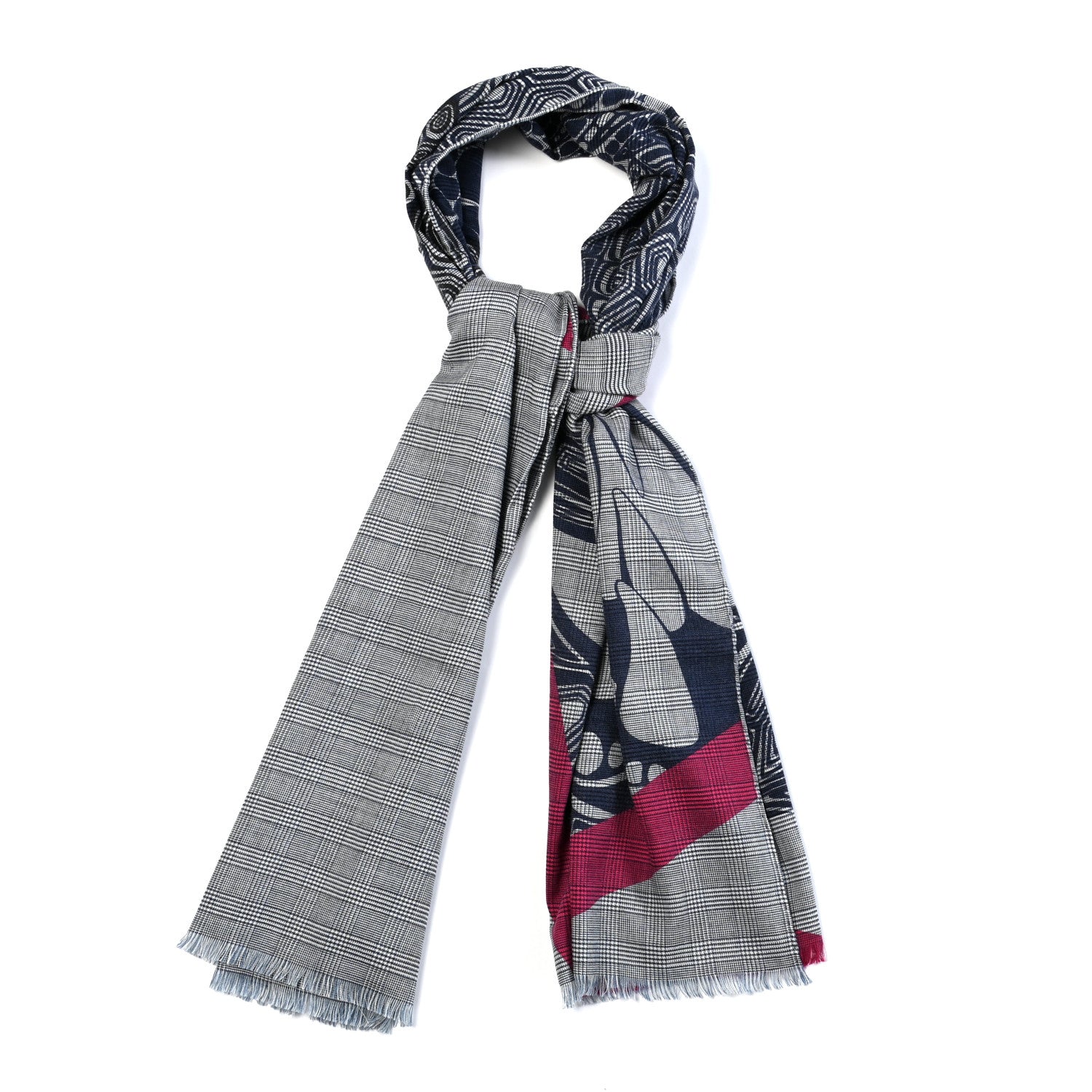 Hermes Cashmere Wool Silk AAAAARGH Muffler Bleu Fuchsia Marine 1 of 3