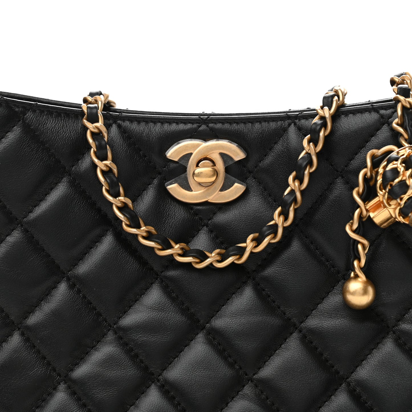 Lambskin Quilted Small Pearl Crush Hobo Black
