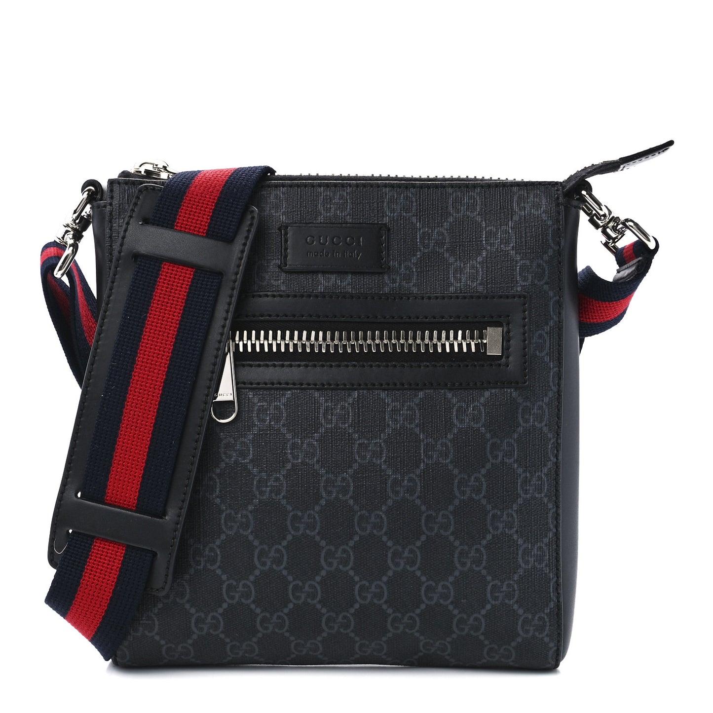 GG Supreme Monogram Web Small Flat Messenger Bag Black Grey