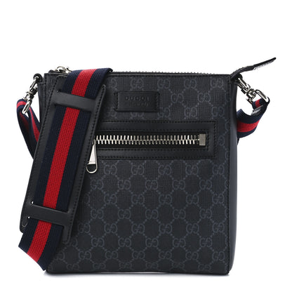 Gucci GG Supreme Monogram Web Small Flat Messenger Bag Black Grey 1 of 12
