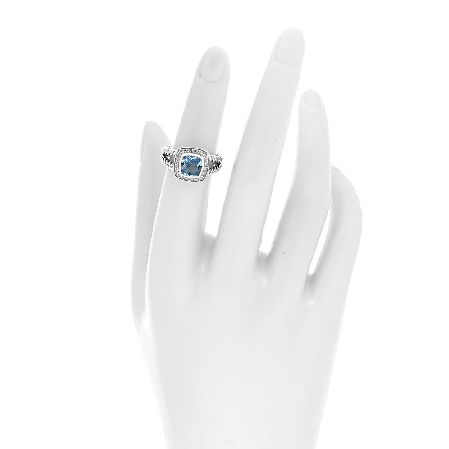 Sterling Silver Diamond Blue Topaz 7mm Petite Albion Ring 49 5
