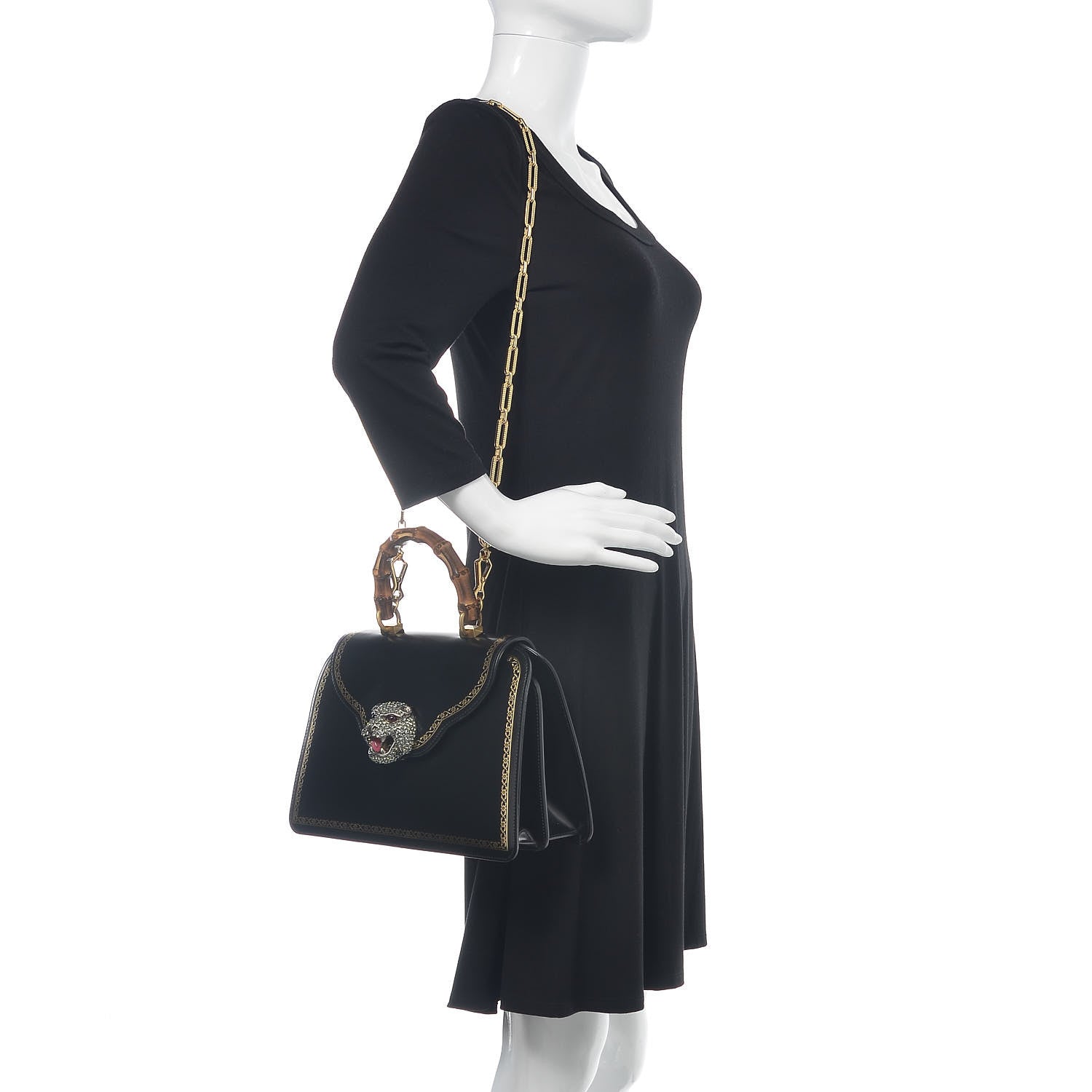 Gucci Calfskin Bamboo Medium Thiara Top Handle Bag Black 2 of 12