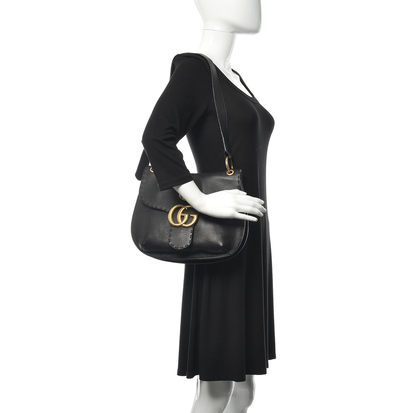 Cellarius Calfskin Feline GG Marmont Flap Shoulder Bag Black