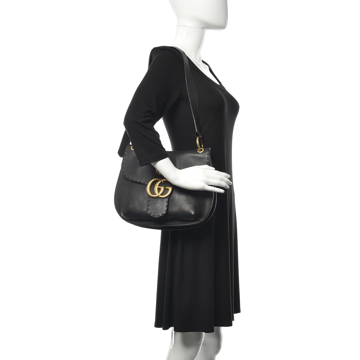 Gucci Cellarius Calfskin Feline GG Marmont Flap Shoulder Bag Black 2 of 16