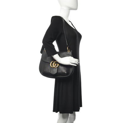 Gucci Cellarius Calfskin Feline GG Marmont Flap Shoulder Bag Black 2 of 16