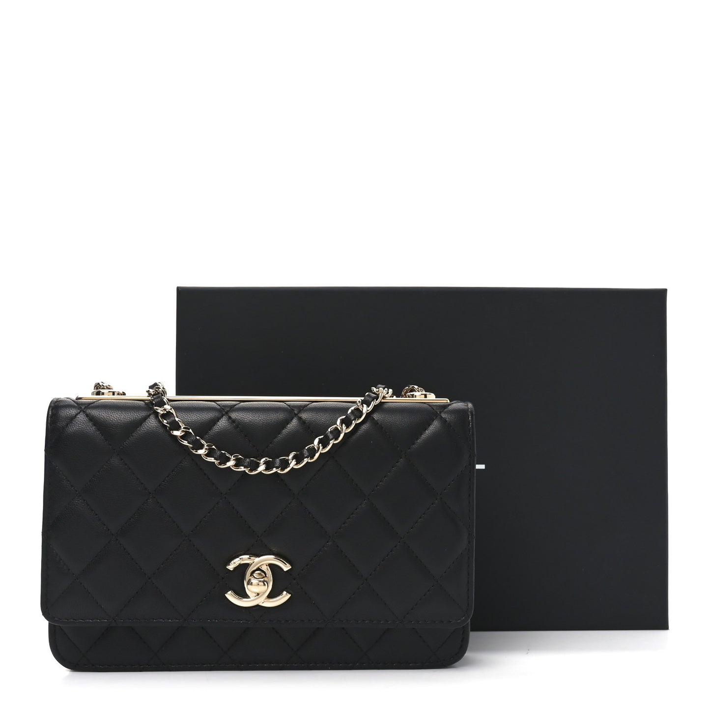 Lambskin Quilted Trendy CC Wallet On Chain WOC Black