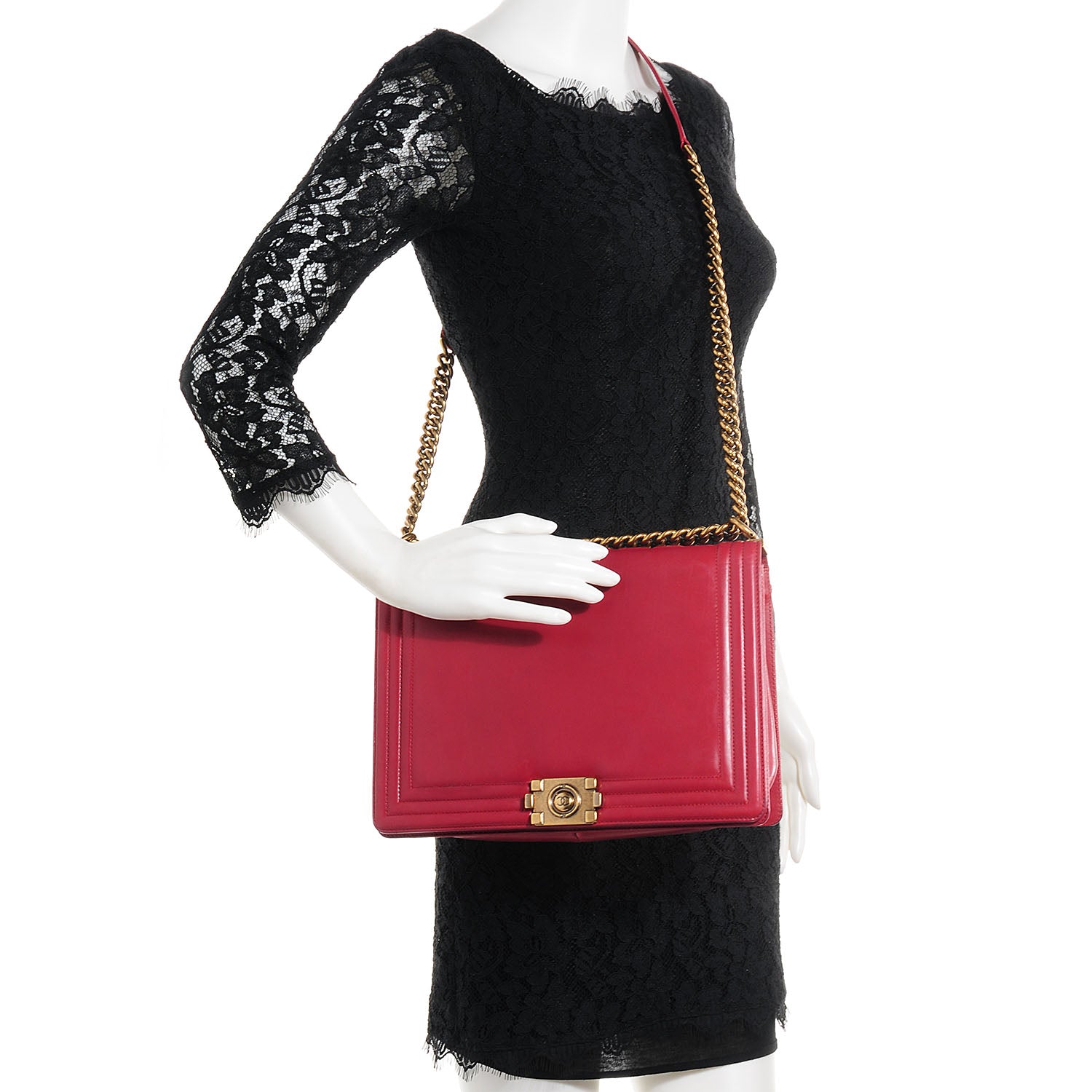 Chanel Glazed Calfskin Large Boy Flap Red 2 of 12