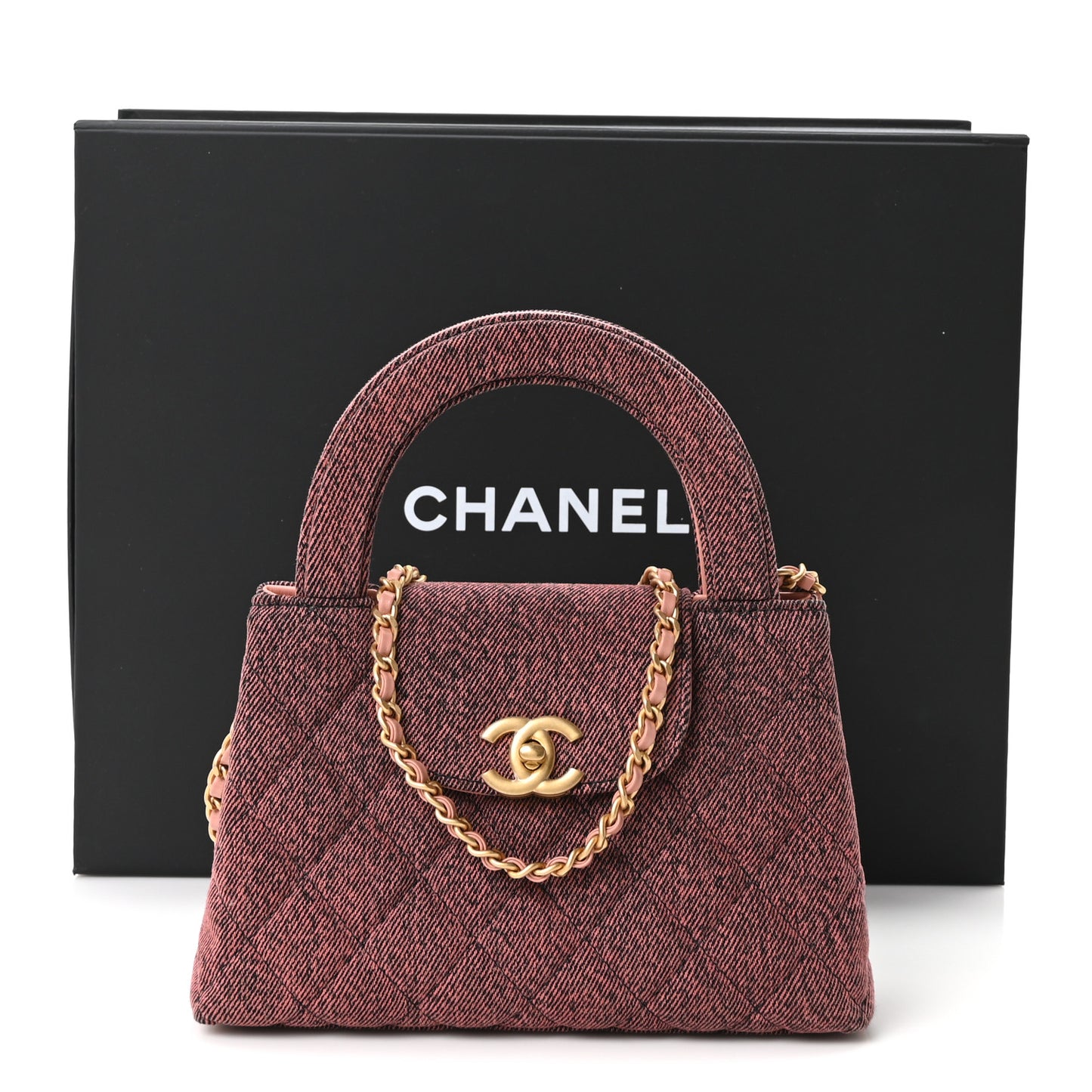 Denim Quilted Nano Kelly Shopper Orange Black