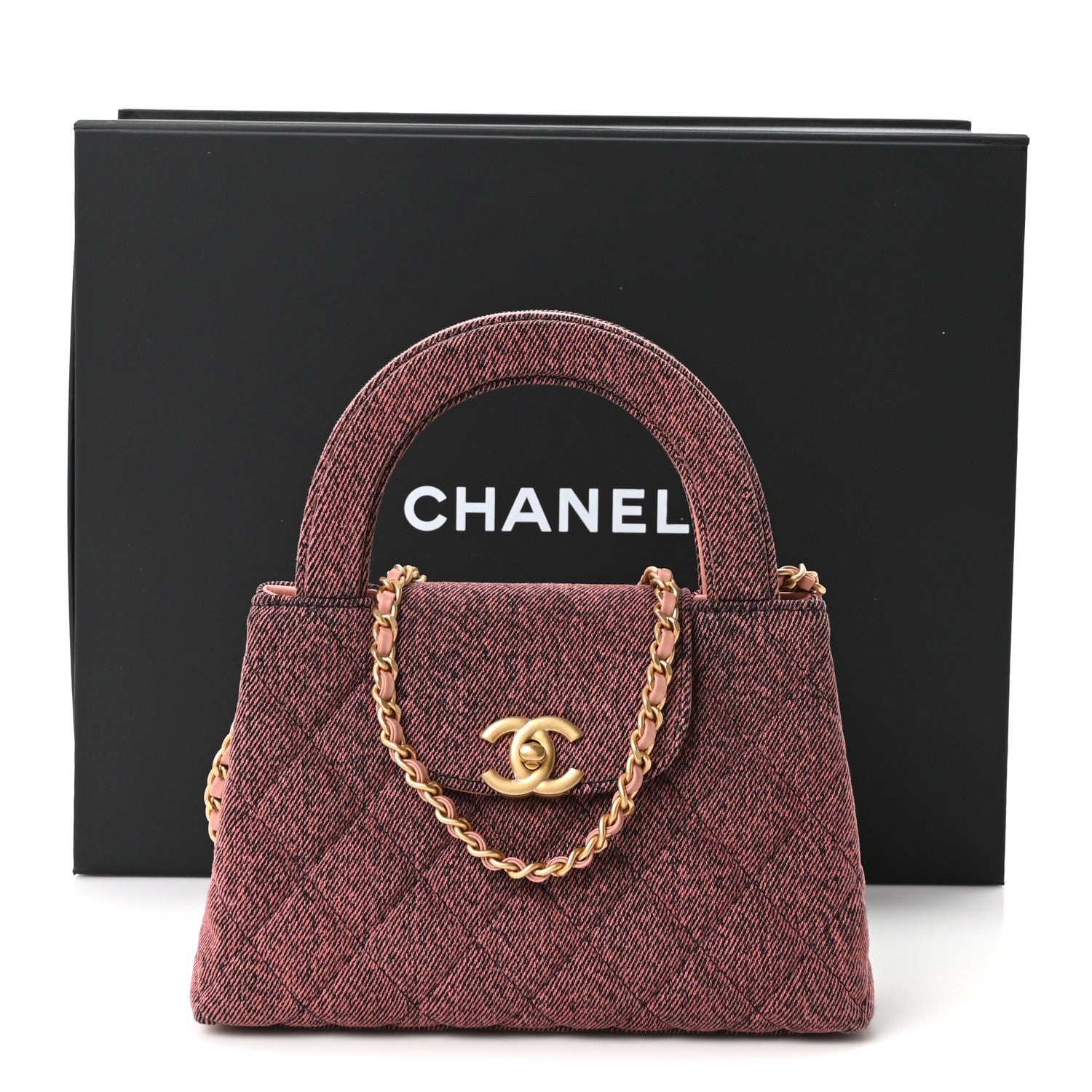 Chanel Denim Quilted Nano Kelly Shopper Orange Black 11 of 11