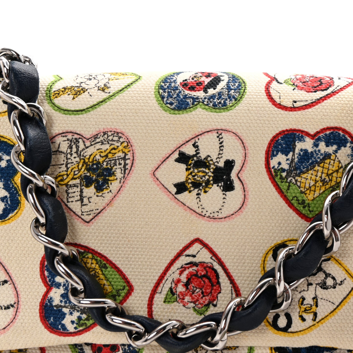 Canvas Coco Hearts Small Flap Bag White