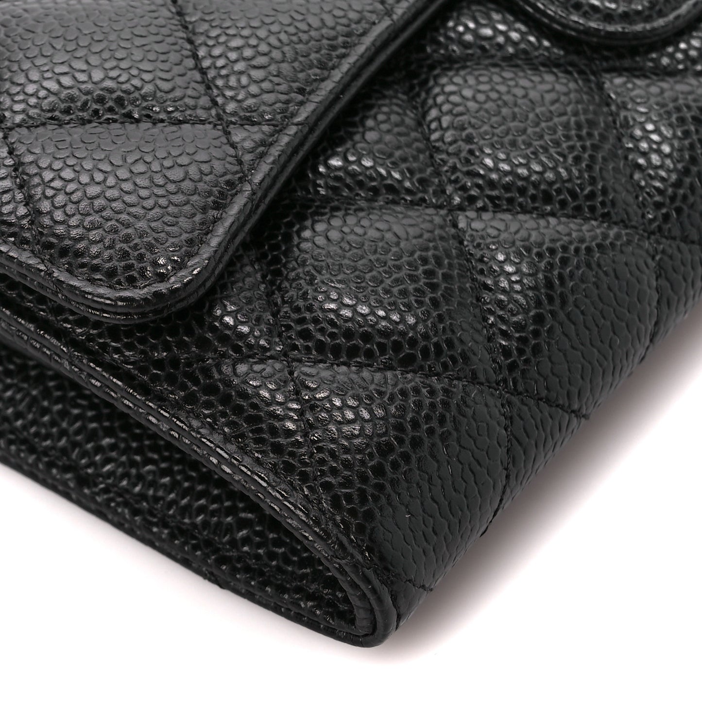 Caviar Quilted Large Gusset Flap Wallet Black